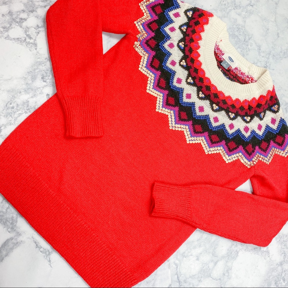 Old Navy Red Sequin Knit Sweater